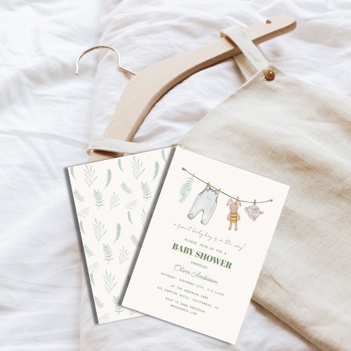 Sage Green Baby Shower Boho Boy Clothes Invitation