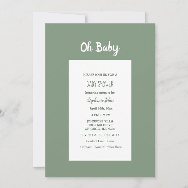 Sage Green Baby Shower Elegant Simple Boy Girl Invitation (Front)