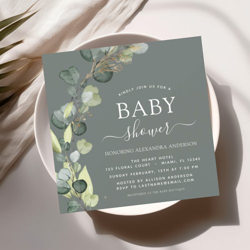 Sage Green Baby Shower Greenery Eucalyptus Invitation
