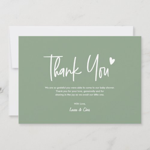 Sage Green Baby Shower Heart Gender Neutral  Thank You Card