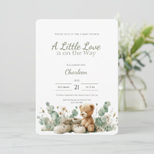 Sage Green Baby Shower Invitation Teddy Bear
