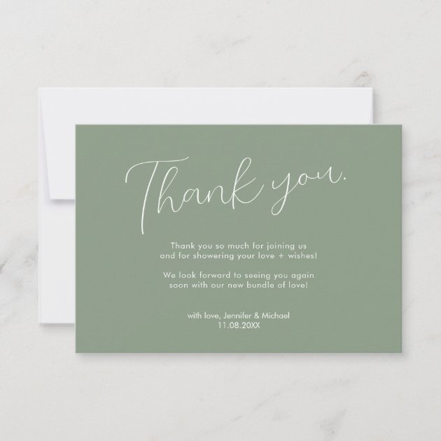 Sage Green Baby Shower Minimal Modern Thank You Card