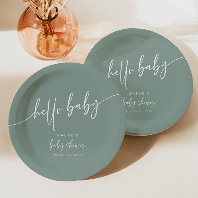 Sage Green Baby Shower Paper Plate Modern Neutral (Creator Uploaded)