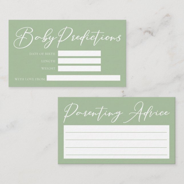 Sage Green Baby Shower Predictions Advice Enclosure Card (Front/Back)