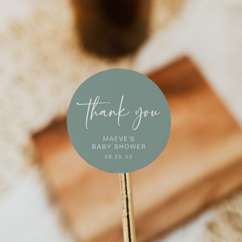 Sage Green Baby Shower Round Sticker Modern Simple