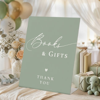 Sage Green Baby Shower Script Books and Gifts Pedestal Sign
