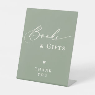 Sage Green Baby Shower Script Books and Gifts Pedestal Sign