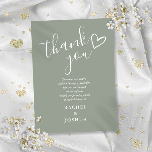Sage Green Baby Shower Script Heart Poem Thank You Card