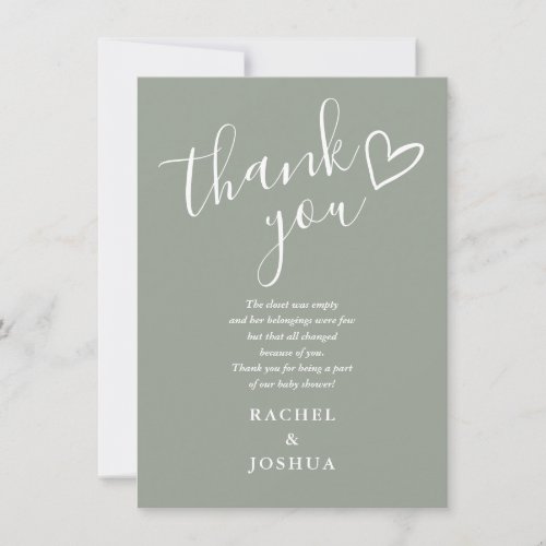 Sage Green Baby Shower Script Heart Poem Thank You Card