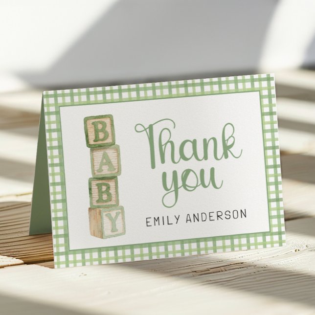 Sage Green Baby Shower Thank You Card | Blocks (Thank You Card)