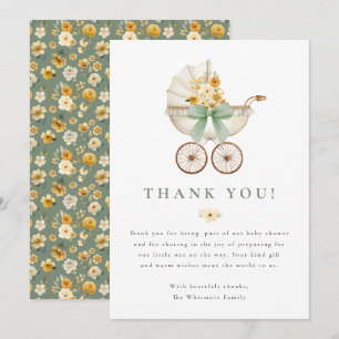 Sage Green Baby Shower Thank You Card Vintage