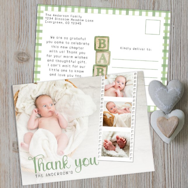 Sage Green Baby Shower Thank You Photo Card (Baby Shower Thank You Postcard)