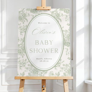 Sage Green Baby Shower Welcome Sign: Floral Toile Foam Board