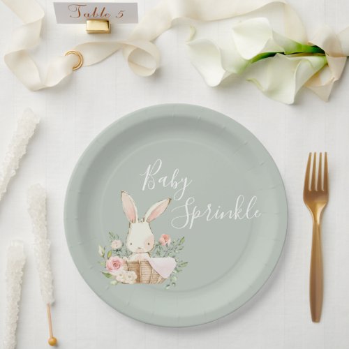 Sage Green Baby Sprinkle Script Baby Shower Paper Plates