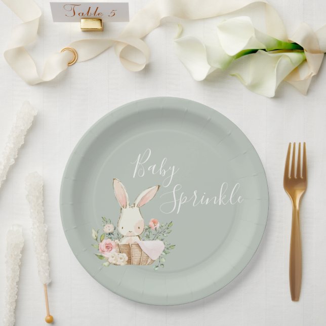 Sage Green Baby Sprinkle Script Baby Shower Paper Plates (Wedding)