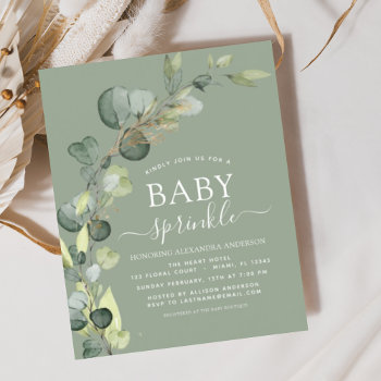 Sage Green Baby Sprinkle Shower Invitation Flyer by Hot_Foil_Creations at Zazzle