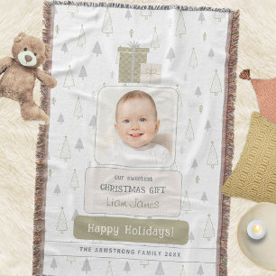 Sage Green Baby's 1st Photo Christmas Throw Blanket