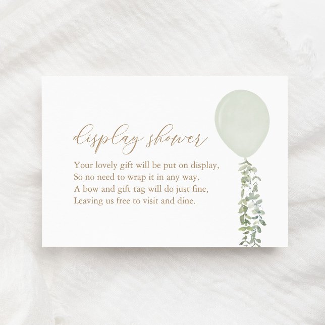 Sage Green Balloon Baby Shower Display Shower  Enclosure Card (Creator Uploaded)