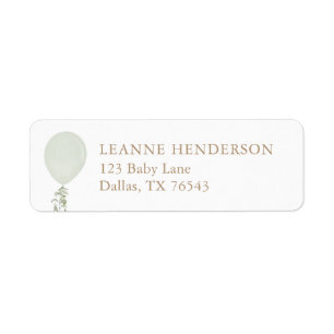 Sage Green Balloon Baby Shower Return Address Label