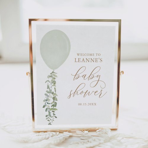 Sage Green Balloon Baby Shower Welcome Sign