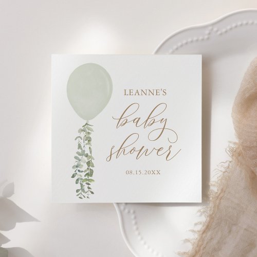 Sage Green Balloon Eucalyptus Baby Shower Napkins