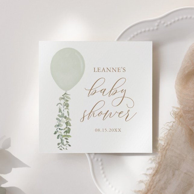 Sage Green Balloon Eucalyptus Baby Shower Napkins (Creator Uploaded)