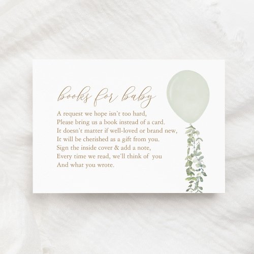 Sage Green Balloon Eucalyptus Books for Baby Enclosure Card