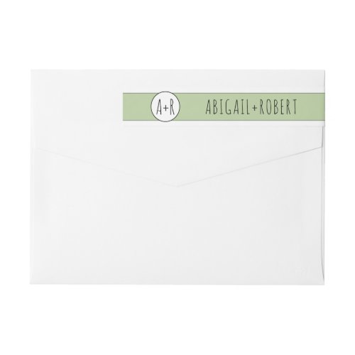 Sage green band and initials wedding wrap around label