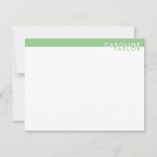 Sage Green Band Simple Girly Custom Name Note Card