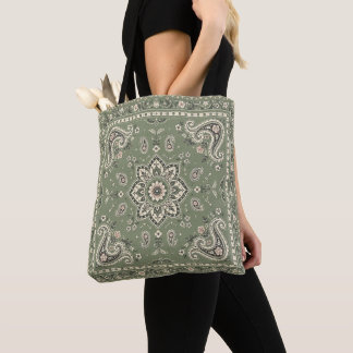 Sage Green Bandana Paisley Tote Bag | Carryall
