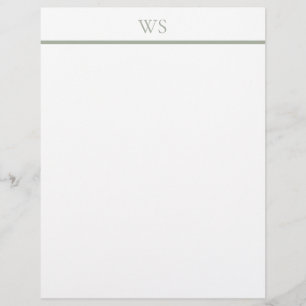 Sage Green Bar Monogram Letterhead Stationery