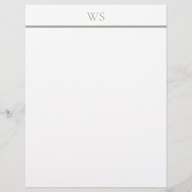 Sage Green Bar Monogram Letterhead Stationery (Front)