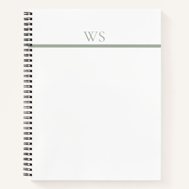 Sage Green Bar Monogram Personalized Notebook (Front)