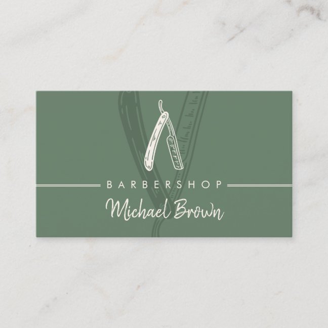 Sage Green Barbershop Design Razor Master Hair Business Card