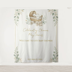 Sage Green Bassinet Baby Shower Backdrop