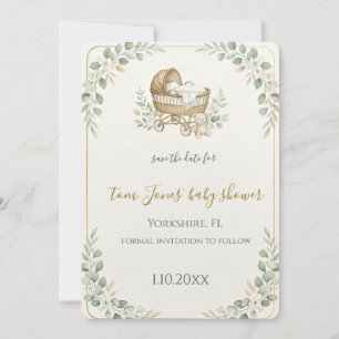 Sage Green Bassinet Baby Shower Save the Date