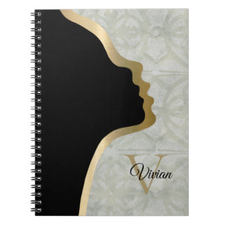 Sage Green Batik Black And Gold Face Name Notebook