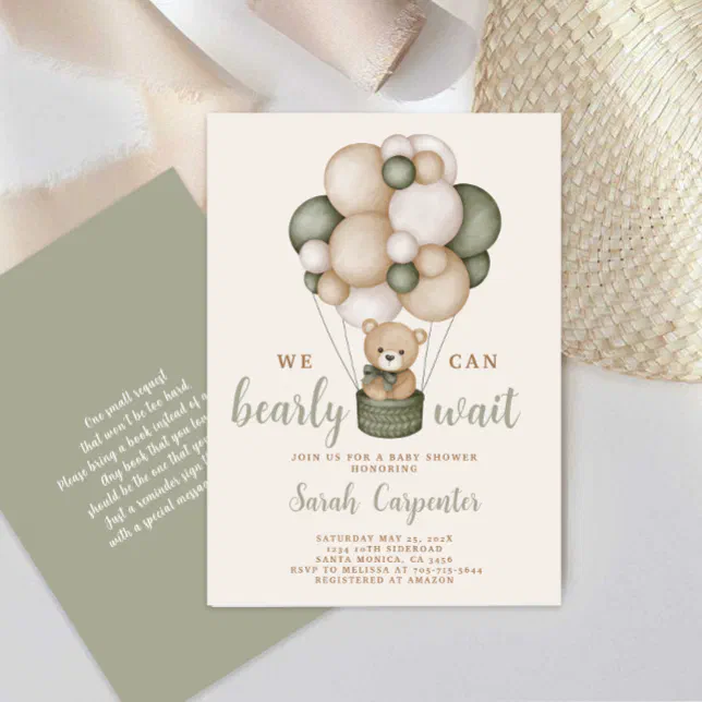 Sage Green Bear Baby Shower Boy Invitation | Zazzle