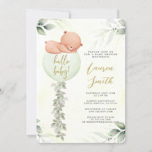 Sage Green Bear Baby Shower Invitation