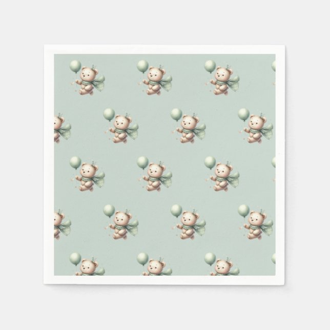 Sage Green Bear Baby Shower Napkins (Front)