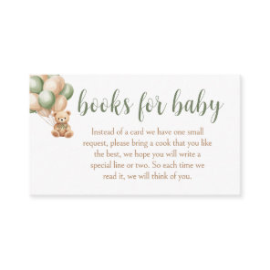 Sage Green Bear Balloon Baby Shower Books for Baby Enclosure Card