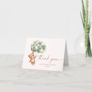 Sage Green Bear Balloons Baby Shower Letterpress Thank You Card