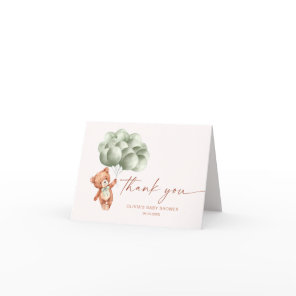 Sage Green Bear Balloons Baby Shower Thank You Card