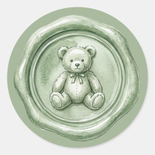 Sage Green Bear Faux Wax Seal Baby Sticker