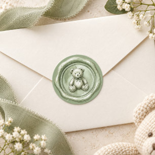 Sage Green Bear Faux Wax Seal Baby Sticker