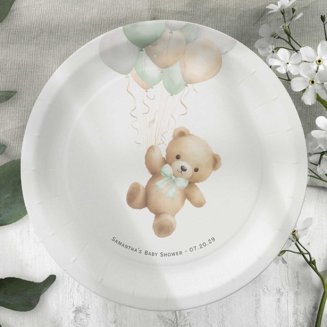 Sage Green Bearly Wait Gender Neutral Shower Paper Plates (Sage Green We can Bearly Wait, Gender Neutral Baby Shower paper plate.)