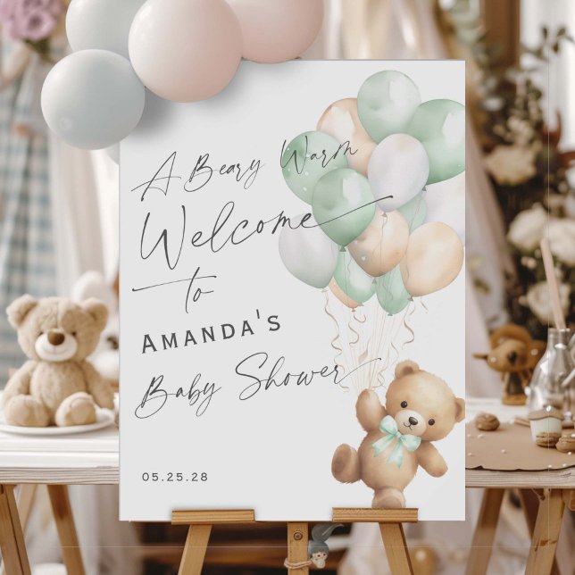 Sage Green Bearly wait Gender Neutral Welcome sign (Sage Green, Gender Neutral baby Shower We can bearly wait- welcome sign.)