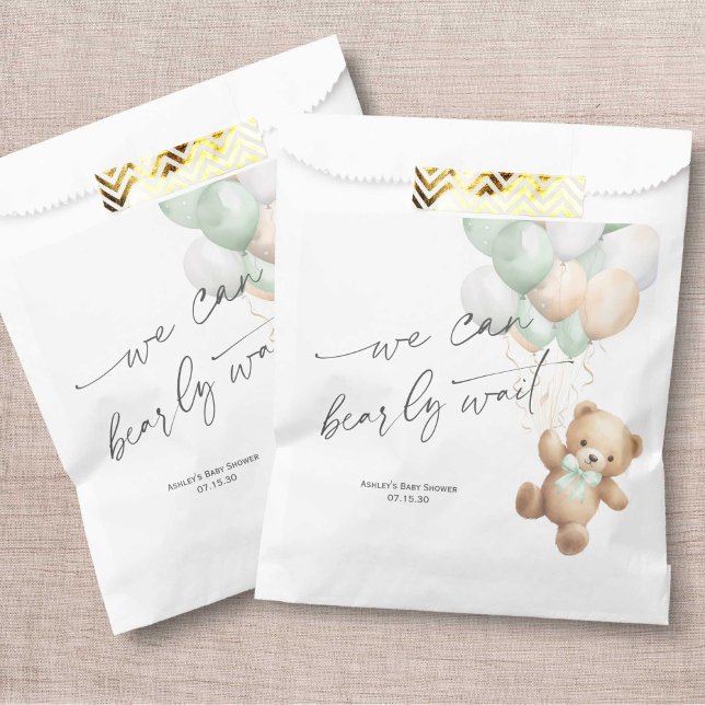 Sage Green Bearly Wait Modern Neutral baby Shower Favor Bag (Sage Green Bearly Wait, Gender Neutral Baby Shower Favro Bags)