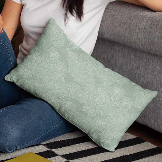 Sage green bedroom bedding trendy floral pattern accent pillow (Creator Uploaded)