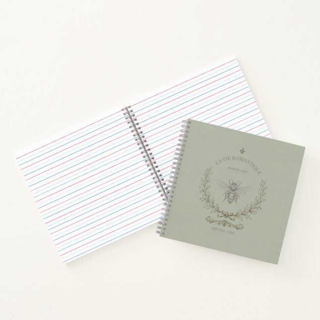 Sage Green Bee Engraving | French Country Rustic  Notebook (Inside)